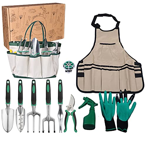 YOEOLL 11-teiliges Gartengeschenke für Damen und Herren mit Garten-Handtaschen und Schürze, robustes Gartenwerkzeug-Set