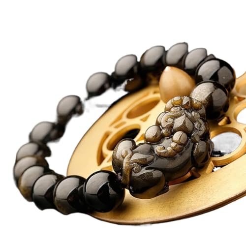 Armband, Geschenke für ihn, Feng Shui geneigter Kopf, Doppel-Pi Xiu/Pi Yao, natürliches goldenes Obsidian-Gelb-Tigerauge-Armband, Edelstein-Perlen, verstellbar, einzelnes Pixiu, 16 mm ( Color : Single
