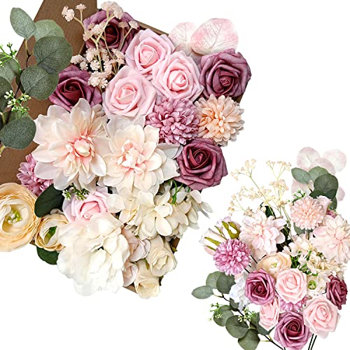 Künstliche Blume, Dusty Rose Faux Flowers Combo für Blumenarrangements, Blumensträuße, Hochzeitsdekoration (Champagner Altrosa)