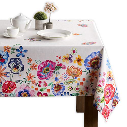 Maison d' Hermine Happy Florals-High Summer 100% Baumwolle Tischdecke für Küche | Abendessen | Tischplatte | Dekoration Parteien | Hochzeiten | Frühling/Sommer (Rechteck, 160 cm x 220 cm)