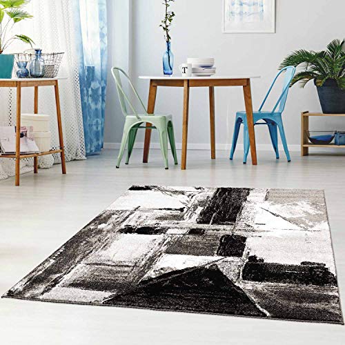 Teppich Flachflor Modern Meliert Ethno-Look in Grau/Weiß Wohnzimmer Schlafzimmer Größe 120/160 cm