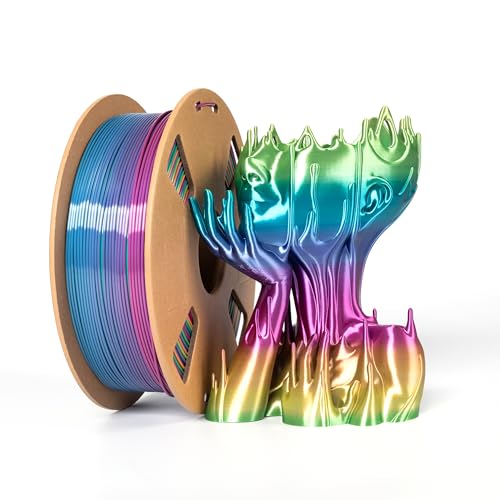 Silk PLA Filament 1.75mm 3D Drucker Filament Seide Regenbogen Mehrfarbig 1kg 3D Drucker Filament PLA, 1KG Farbverlauf Änderndes Mehrfarbig Filament für 3D Drucker, Seide Regenbogen Mehrfarbig