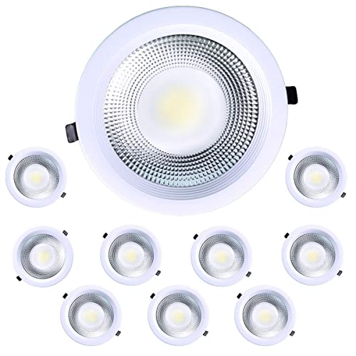JANDEI – 30W Einbau-COB-LED-Downlight, runder weißer Aluminium-Rahmenstrahler, 213x50 mm (200 mm Einbauloch), 2700 Lumen, IP44. Natürliches Licht 4200K – 10 Einheit