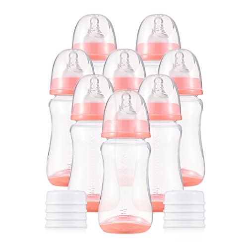 KOCAN Babyflaschen-Set,Babyflaschen mit Silikonnippel und Aufbewahrungsabdeckung Stillflaschen für Babynahrung PP-Milchaufbewahrungsflaschen 300 ml Fassungsvermögen Babyflaschen Baby Essentials,