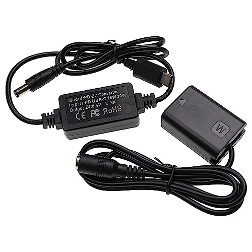 vhbw USB Netzteil kompatibel mit Sony Cybershot DSC-RX10 IV Kamera, Digitalkamera, DSLR - Netzkabel + DC Kuppler (Ersatz für Sony NP-FW50), 2m