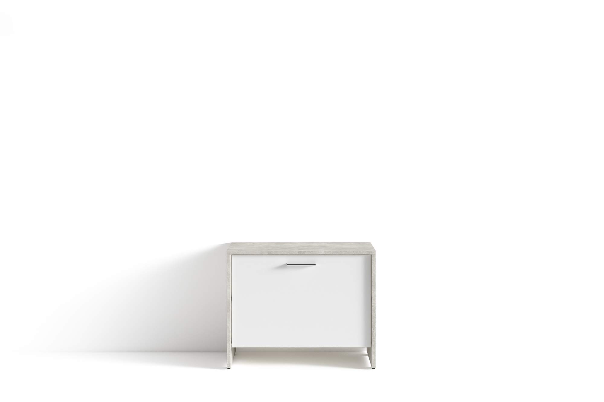 HOMEXPERTS Sitzbank BENNO / Schuhschrank in grau Beton-Optik / Front weiß / kleine Flur-Kommode mit Klappe und Einlegeboden / 60 x 48 x 35 cm (BxHxT)
