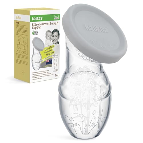 Haakaa Manuelle Milchpumpe mit neuem verbessertem Silikondeckel, 100 % lebensmittelechtes Silikon, BPA-, PVC- und phthalatfrei, 90 ml mit Deckel