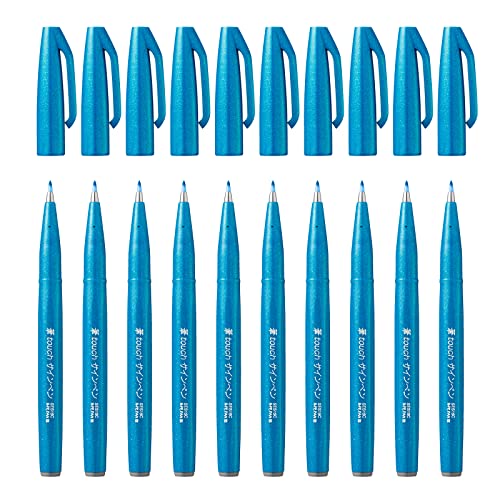 Pentel SES15C-S - Brush Sign Pen Faserschreiber, 10 Stück, hellblau