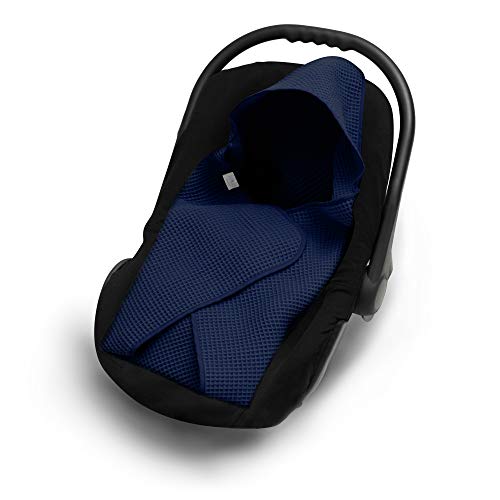 EliMeli Einschlagdecke für Babyschale 100% Baumwolle Baby Decke für Autositz aus Waffelstoff für den Sommer und Frühling, universal z.B. Maxi Cosi Ideal als Kuscheldecke Kinderwagedecke (Marineblau)