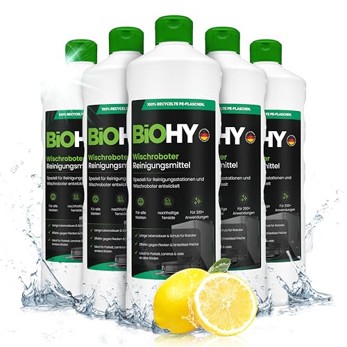 BiOHY Wischroboter Reinigungsmittel (6 x 1 Liter) | Speziell für Reinigungsstationen entwickelt | Verlängert die Lebensdauer der Absaugstation | Schaumarmes Bodenreiniger Konzentrat