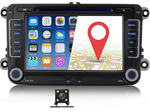 iFreGo 7 Zoll 2 Din Autoradio+Rückfahrkamera Für Volkswagen Seat und Skoda,Autoradio Bluetooth GPS Navigation DVD CD RDS, Radio unterstützt Lenkradsteuerung,7 Farben Radio,Autolink