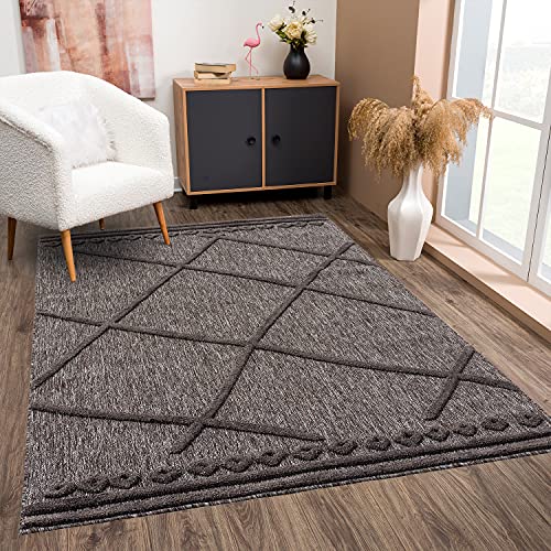 payé Teppich In- & Outdoor Wohnzimmer - 160x230cm - Mokka - Modernes Design Geometrische Muster Teppiche geeignet für Innen - und Außenbereich