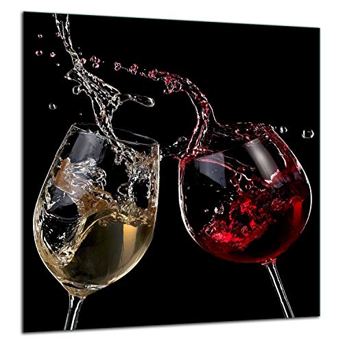 TMK | Küchenrückwand Spritzschutz aus gehärtetem Glas 60x65 cm - Dekoglas mit selbstklebendem Klebeband - Glasrückwand Küche, Wein Schwarz