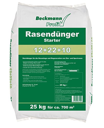 Beckmann Profi Rasendünger STARTER 12+22+10 • 25 kg für ca. 700 m² • zur Neuanlage und Regeneration