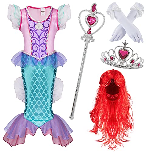 Spooktacular Creations Little Girl Mermaid Princess Costume Include Mermaid red Wig, Crown, Magic Wand and Gloves! (Toddler( 3- 4yrs ))
