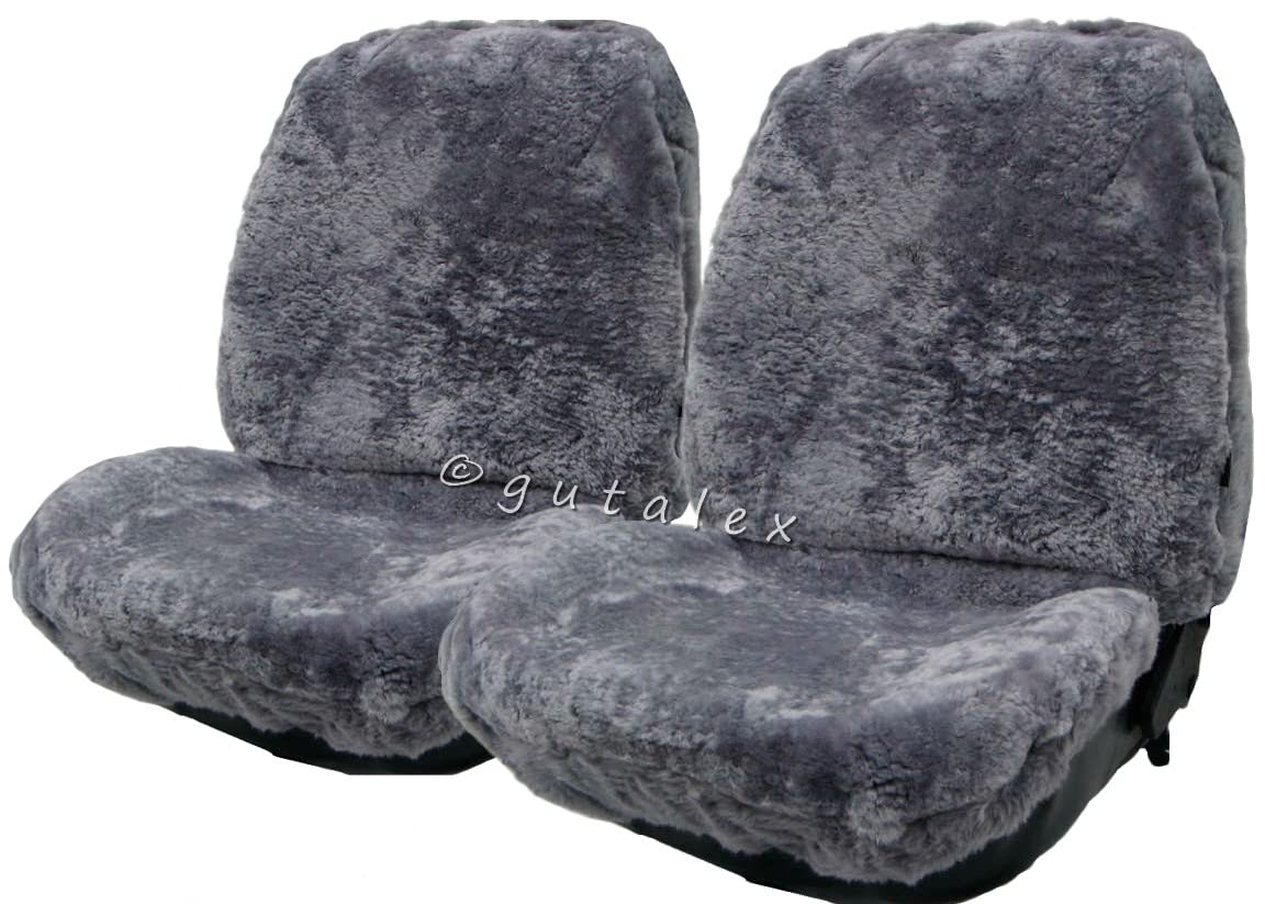 RöKü 2X LAMMFELL-Sitzbezug aus feiner Wolle mit Farbauswahl (Silber)