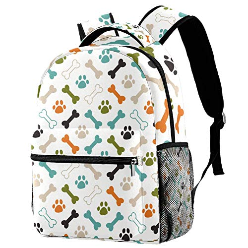 LORVIES farbenfroher Rucksack mit Hundemotiv und Knochen, lässiger Rucksack, Schulterrucksack, Büchertasche für Schule, Studenten, Reisetaschen