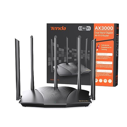 Tenda WLAN-Router 6 RX12 Pro, WLAN-Router AX3000 Dual-Band, 5 x 6 dBi Antennen mit hoher Leistung, breite Abdeckung, Ethernet-Ports, LAN/WAN ohne Konfiguration, intelligente Verwaltung der Besucher
