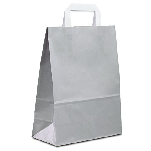 100 x Papiertüten grau 22+10x28 cm | Papiertragetaschen mit Henkel | Kraftpapiertüten | Papiertaschen klein | HUTNER