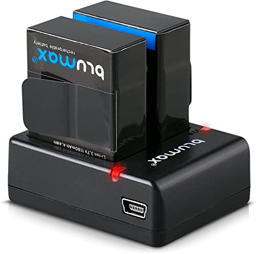 Blumax 2X Akku kompatibel mit GoPro Hero 3+ AHDBT-301 1180mAh + Mini Dual-Ladegerät kompatibel mit GoPro Hero 3+ Dual Charger für 2 Akkus gleichzeitig Laden