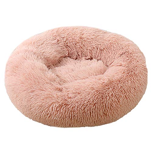 Fansu Hundebett rund Hundekissen Plüsch weichem Hundesofa rutschfest Base Katzenbett Donut Größe und Farbe wählbar (Leder Pink,100CM)
