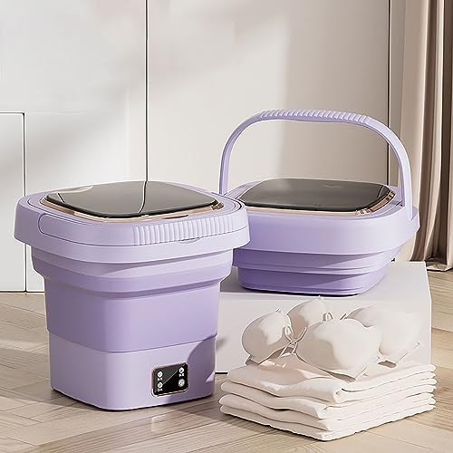 Tragbare Mini-Waschmaschine, mit faltbarem 9-Liter-Wäscheeimer, faltbare Mini-Waschmaschine mit Spinner, Tiefenreinigungsmodi, geeignet für Wohnungen, Schlafsäle, Camping, Wohnmobilreisen 9L Purple