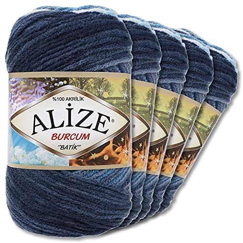 Alize 5 x 100g Burcum Batik Premium Wolle 100% Acryl | 29 Farben Farbverlauf Akzente Accessoire Häkeln Stricken Kleidung (1899)