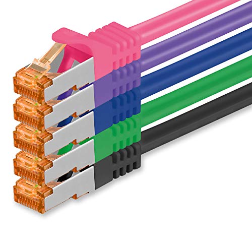 1aTTack.de 5m - Cat.7 Netzwerkkabel 5-Farben 02-5 Stück Gigabit Ethernet LAN Kabel 10000 Mbit s Patchkabel Cat7 Kabel S FTP PIMF Schirmung LSZH Cat.7 Rohkabel Rj45 Stecker Cat 6a - 5 x 5 Meter