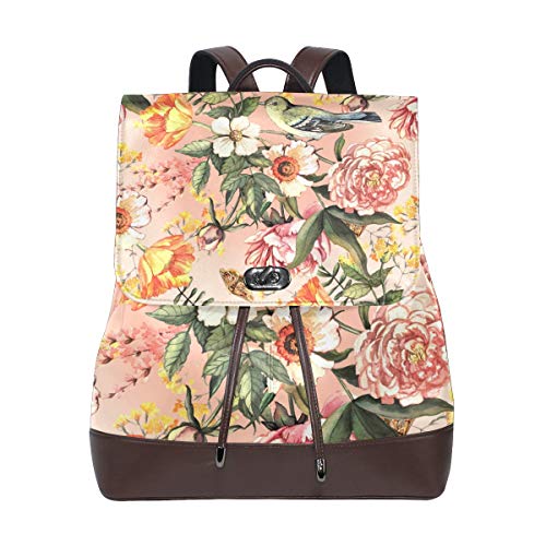 Fantasio Rucksack zarte Blumen und Vögel Muster Reisetasche