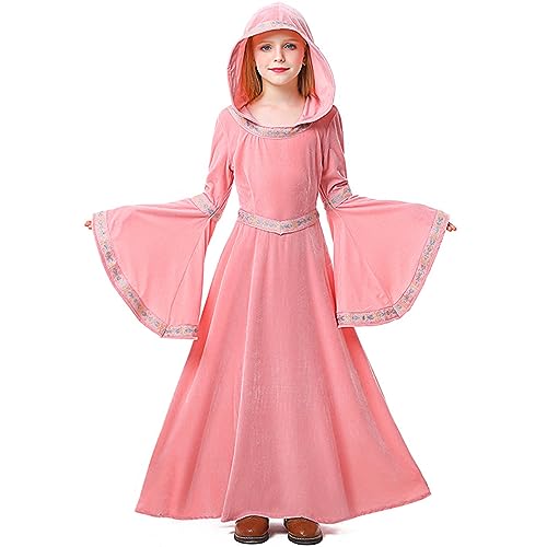 Feynman Kinder Mädchen Mittelalter Kostüm mittelalterlichen Renaissance Adels Palast Prinzessin Kleid Halloween viktorianischen Königin Kostüm Weinrot S