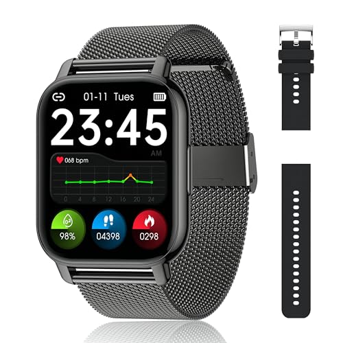 Popglory Smartwatch, 1.85 Zoll Touch-Farbdisplay mit Bluetooth Anrufe,Fitnessuhr mit Blutsauerstoff Blutdruckmessung Herzfrequenz, Schrittzähler für Damen Herren