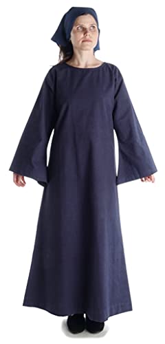HEMAD Damen Mittelalter Kleid Reine Baumwolle Leinenstruktur Damenkleid dunkelblau XL