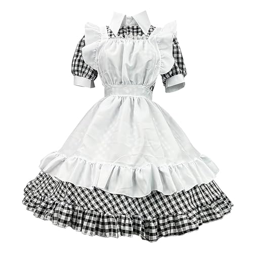 LJCM Dienstmädchen-Outfit-Kleid, Kurzärmelige Polyesterschürze, Rüschen, Bequemes Dienstmädchen-Cosplay-Kostüm für Rollenspiele (M)