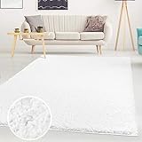 ayshaggy Shaggy Teppich Hochflor Langflor Einfarbig Uni Weiß Weich Flauschig Wohnzimmer, Größe: 120 x 170 cm