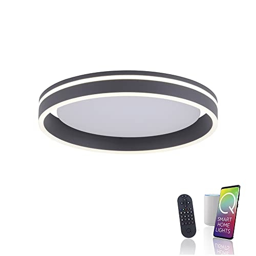 Paul Neuhaus Q-Vito 8414-13 LED Deckenleuchte, Alexa kompatibel Smart Home, dimmbar per Fernbedienung, warmweiß – kaltweiss, Ringform anthrazit