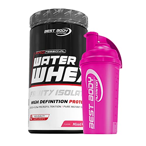 460 g Best Body Nutrition Water Whey Fruity Isolate (Mixed Melon) Molkenprotein + Protein Shaker (pink)
