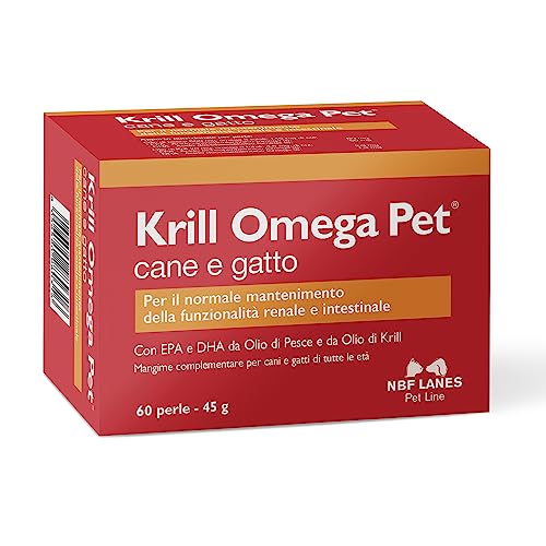NBF Lanes | Krill Omega Pet Hund und Katze, 60 Appetible Perlen, für normale Erhaltung der Nieren- und Darmfunktion