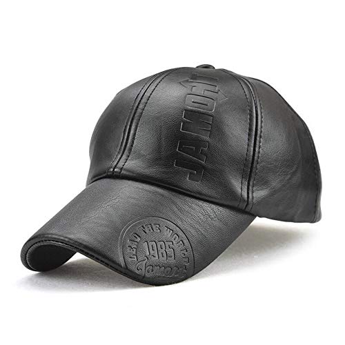 Baseballkappe Leder Herren PU Basic Basecap Winter Caps (Schwarz)