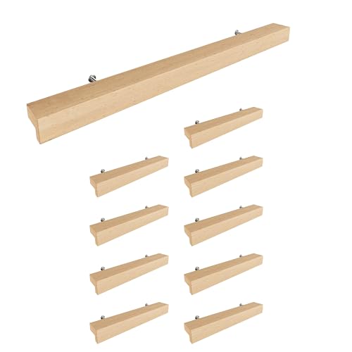 Sossai Holz Möbelgriffe aus Buche | GAH01 | Lochabstand 192mm, Länge 272mm, 10 Stück