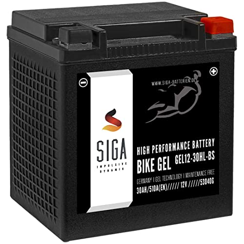 SIGA GEL Motorradbatterie 30Ah 12V 510A/EN Gel Batterie YIX30L-BS YTZ30L-BS GT30-3 HVT-02 ETX30L 83000 53001 53040