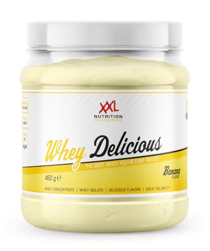 XXL Nutrition - Whey Delicious Protein Pulver - Leckerste Shake - Eiweiss Pulver, Whey Protein Isolat & Konzentrat - Hohe Qualität - 78,5% Proteingehalt - Banane - 450 Gramm