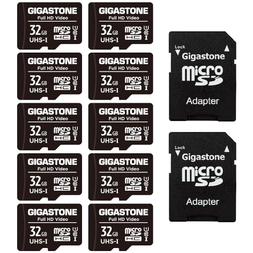Gigastone 32GB Mirco SD Speicherkarte 10er-Pack, Actionkameras und Drohnen, Lesegeschwindigkeit bis zu 90MB/s, Full HD-Videoaufnahme, Micro SDHC Karte UHS-1 A1, Klasse 10, U1