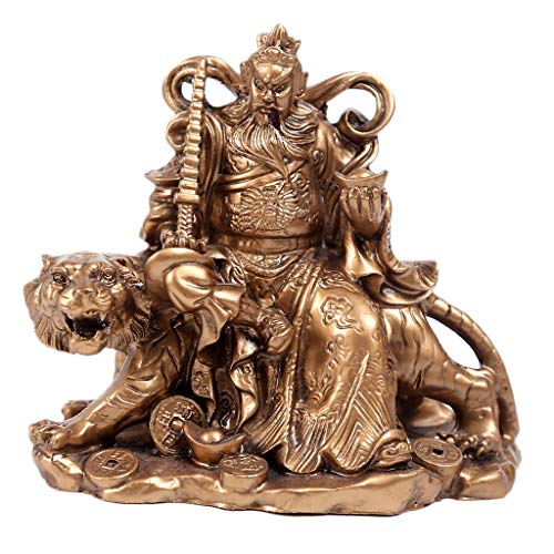 P Prettyia Feng Shui Statue Figuren Figurine Gott Tsai Shen Yeh sitzend auf Tiger Figur Skulptur, Einweihungs Congratulatory Geschenk, Hauptdekorationen Zubeör