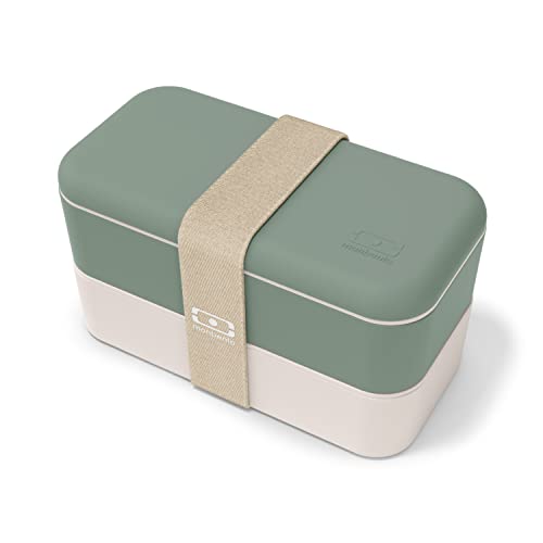 monbento - MB Original Natural Green Bento Box Made in France - Brotdose grün mit 2 Fächer - Lunch Box perfekt für Büro/Meal prep/Schule