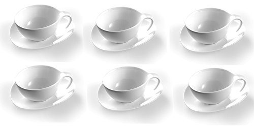 Franquihogar Ovum - Set aus 6 großen Tassen mit Untertassen, Spezialporzellan für Kräutertee, Tee und Kaffe.