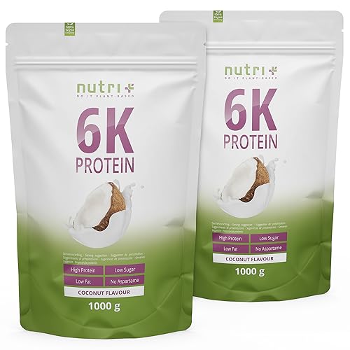 Nutri + Proteinshake Kokosnuss 2 kg Pulver - 6k Eiweißpulver 2000 g - 83% Eiweiß - Kokos Proteinpulver ohne Laktose - Coconut Protein Powder