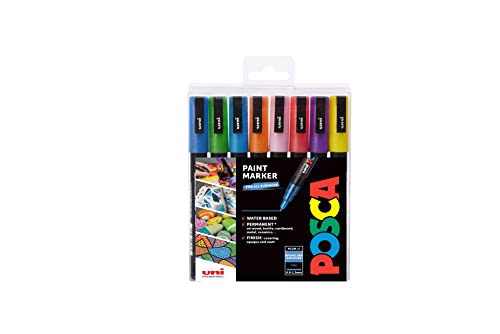 POSCA 153544857 PC-3M „Sparkling Paint in a Pen“-Set, 1,5 mm breite Kugelspitze, wasserbasierte Filzstifte, 8 glitzernde Farben
