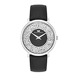 Rhodenwald & Söhne Damen Uhr analog Japan Quarz mit Echtleder schwarz Armband verziert mit Kristallen 10010331