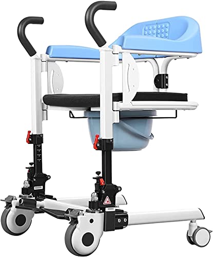 Transferstuhl-Rollstuhllift für zu Hause, tragbare Patiententransfer-Hebehilfe mit 180° geteiltem Sitz, Toilettenstuhl am Nachttisch mit Rückenlehne und Töpfchen für behinderte ältere Senioren, 265 Pf