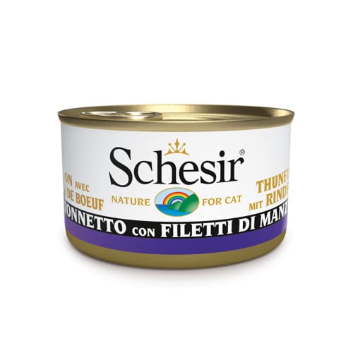 Schesir Cat Jelly Thunfisch mit Rind, Katzenfutter nass in Gelee, 24 Dosen x 85 g